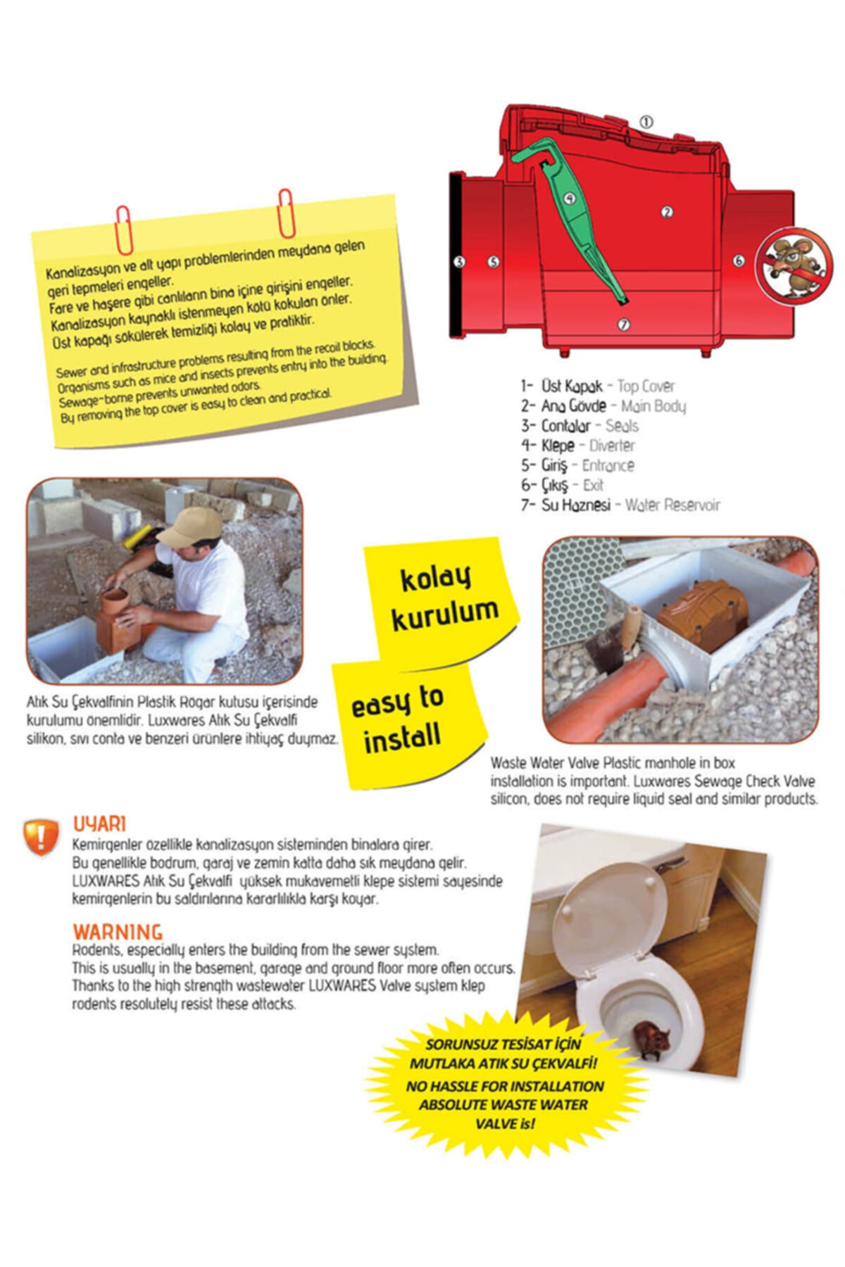 Geylani 70 lik Plastik Atık Pis Su Çekvalf Klapeli 75mm