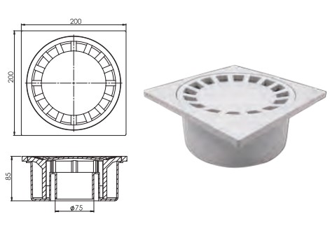 Büyük Çamur Yer Süzgeci 20x20 70 Lik Alttan Çıkışlı