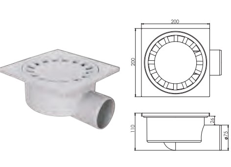Büyük Çamur Yer Süzgeci 20x20 70 Lik Yandan Çıkışlı
