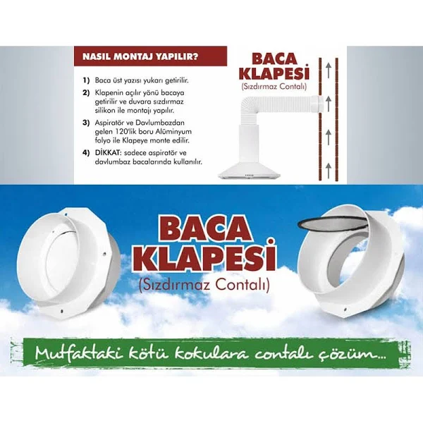 Aspiratör Baca Klapesi Sızdırmaz Contalı Kokumatik 