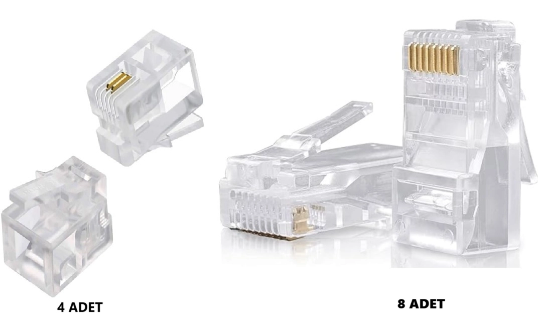 8 Adet RJ 45 Cat6 Ethernet Cakı ve 4 Adet Rj 11 Telefon Cakı 2Pinli